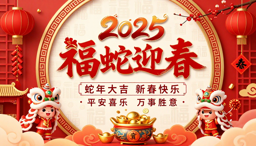 2025福蛇迎春：中国风新年海报