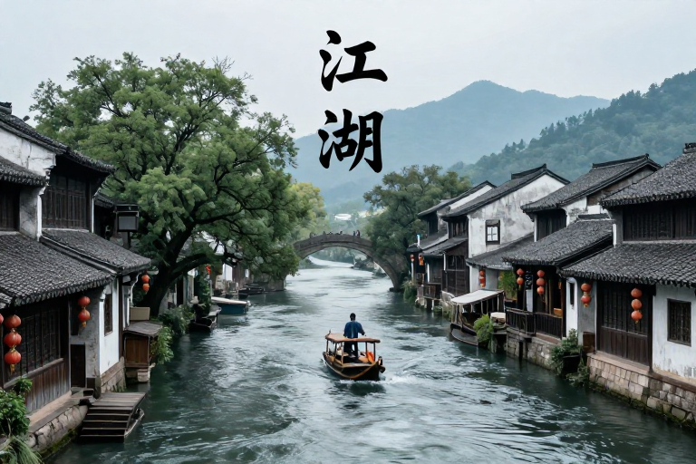 水墨江湖风：侠客行舟的武侠意境图