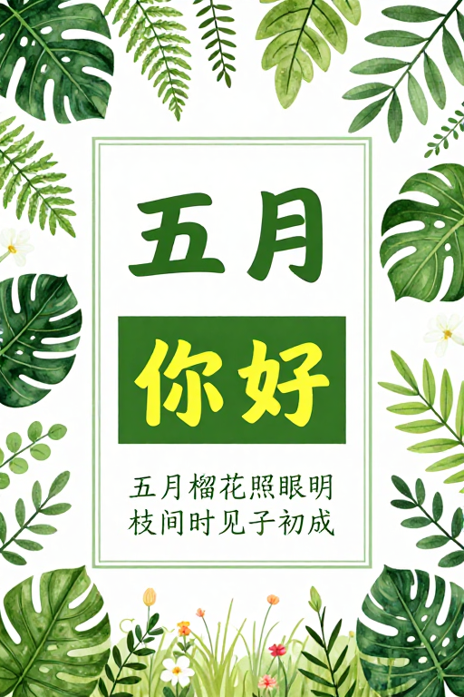 清新五月手绘海报:自然生机与诗意表达