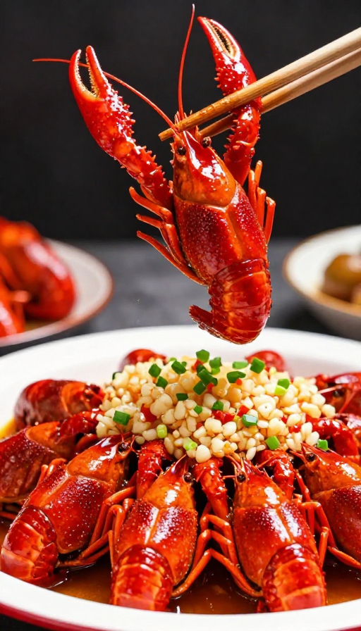小龙虾美食定格瞬间:动感红亮诱人
