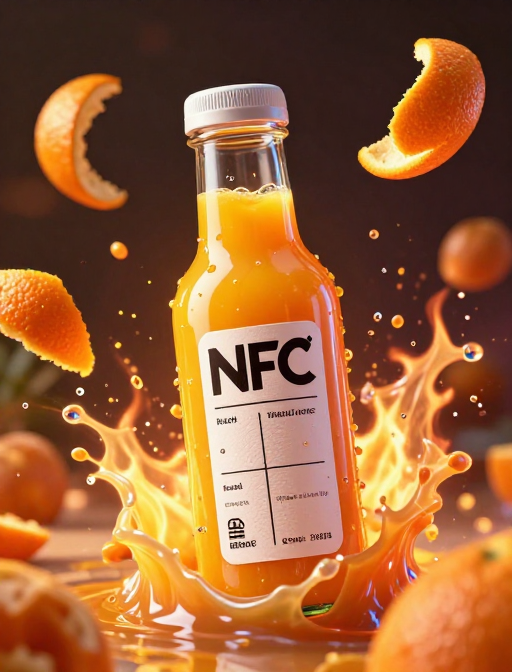 橙汁爆破瞬间:高速摄影捕捉NFC标签与果肉飞旋