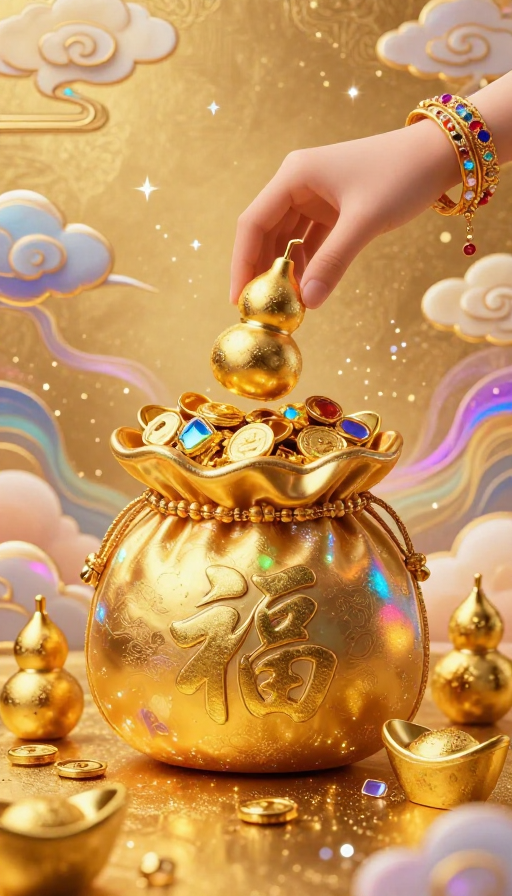 金葫芦纳福:传统富贵吉祥艺术图