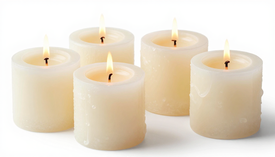 温暖烛光：燃烧中的米白蜡烛细腻质感