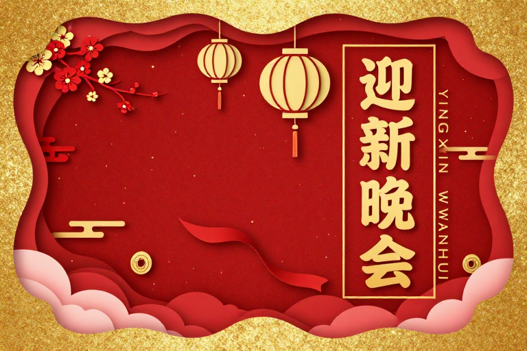 红金剪纸迎新晚会海报:传统与现代交融的视觉盛宴