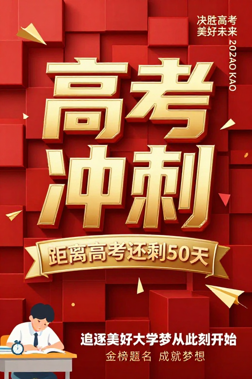 红金立体设计的高考冲刺海报