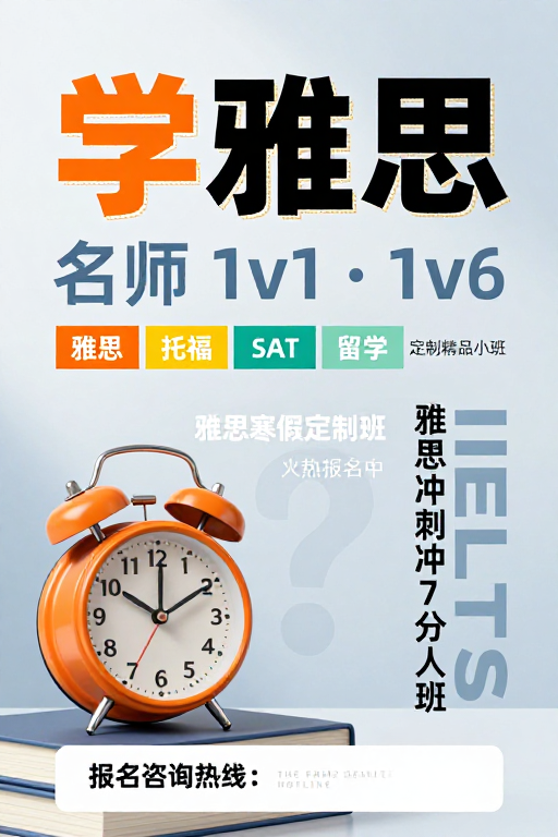 学雅思:现代学术与时间紧迫感的融合宣传海报