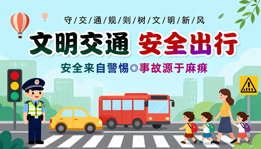 清新卡通交通安全公益海报