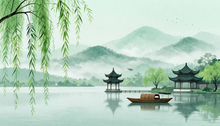 烟雨青绿·江南水墨意境海报
