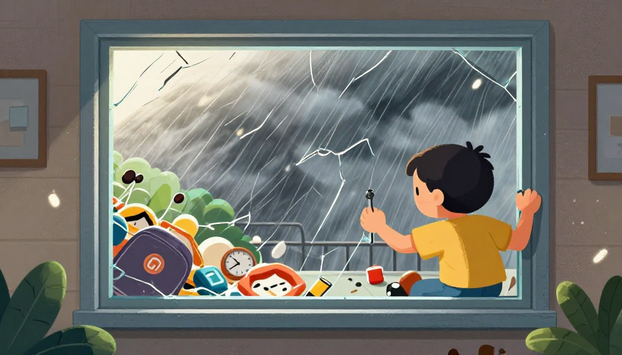 台风来袭:卡通插画展示室内危机场景