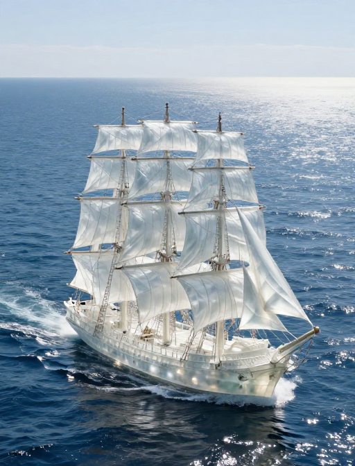 透明白玉帆船扬帆远航,真实摄影超高清