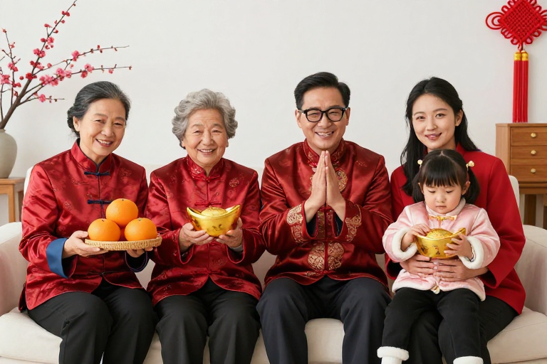 阖家团圆:传统春节温馨中式全家福