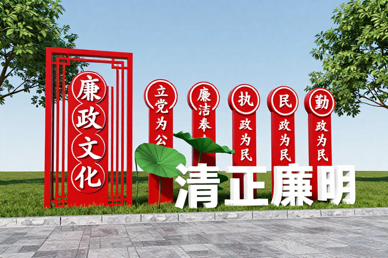 现代立体户外廉政景观装置：红白绿融合庄重典雅