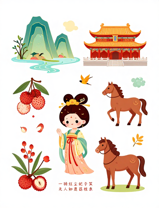 中国古风杨贵妃荔枝清新卡通插画