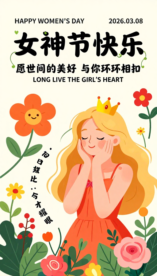 温暖扁平风格女神节庆祝海报