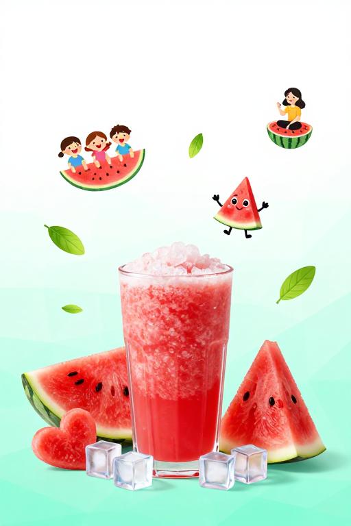 清新夏日西瓜主题插画背景：扁平渐变留白设计