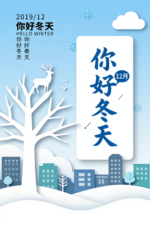 冬日诗意·现代纸艺剪影海报