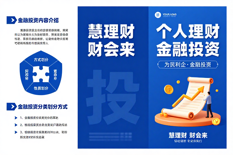蓝色商务金融投资三折页宣传海报设计