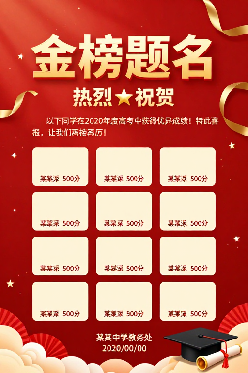 2020高考优秀学子喜报:金榜题名贺