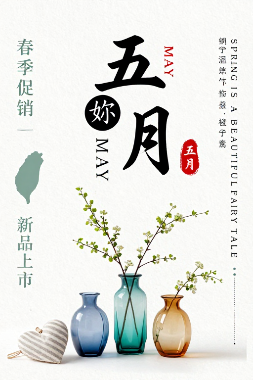 五月新品上市海报:简约书法风春季促销视觉设计