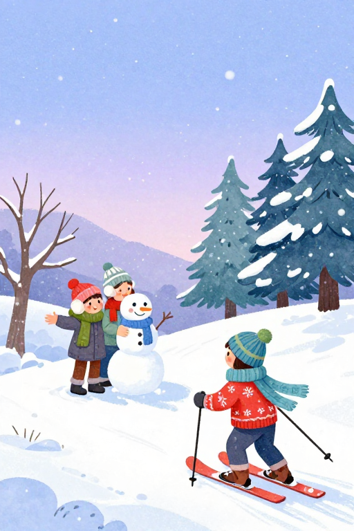冬日童话：梦幻水彩雪景插画