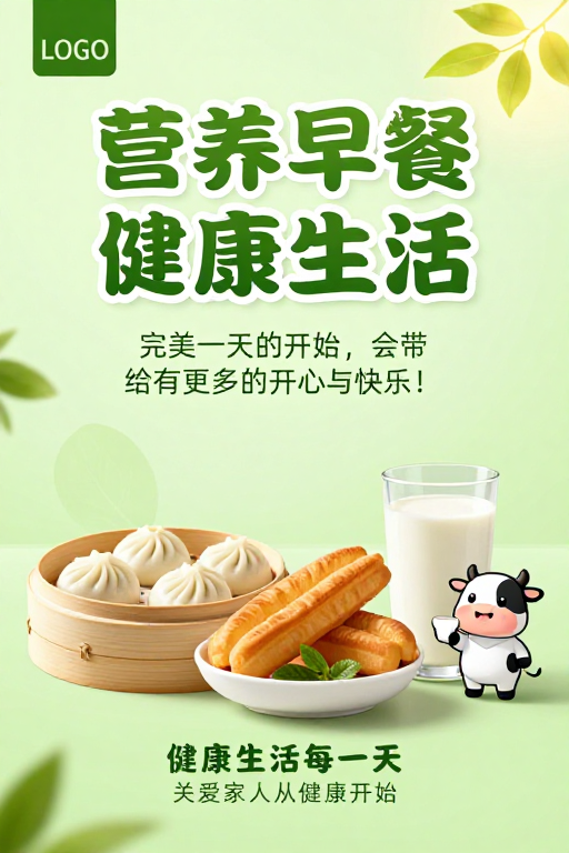 清新自然营养早餐海报：开启健康生活每一天