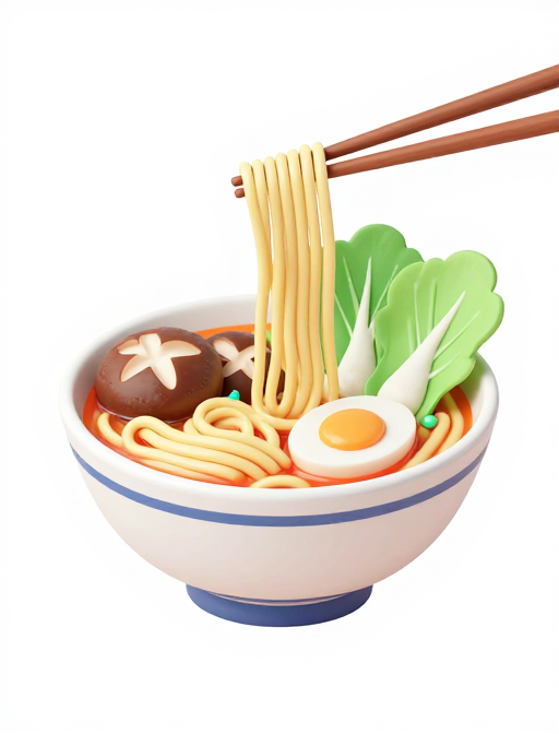 3D手绘日式拉面:鲜汤配海鲜与蔬菜