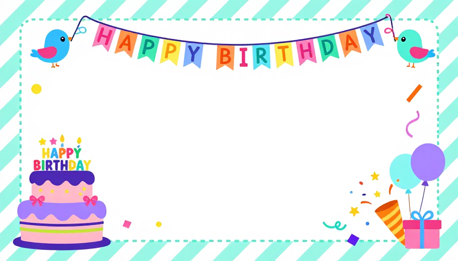 清新马卡龙生日贺卡：扁平插画欢庆背景
