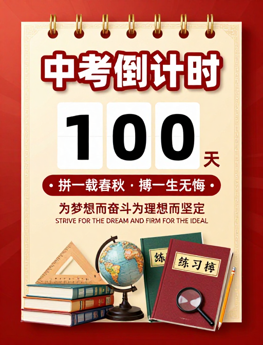 中考倒计时激励海报：中式传统与现代教育元素融合