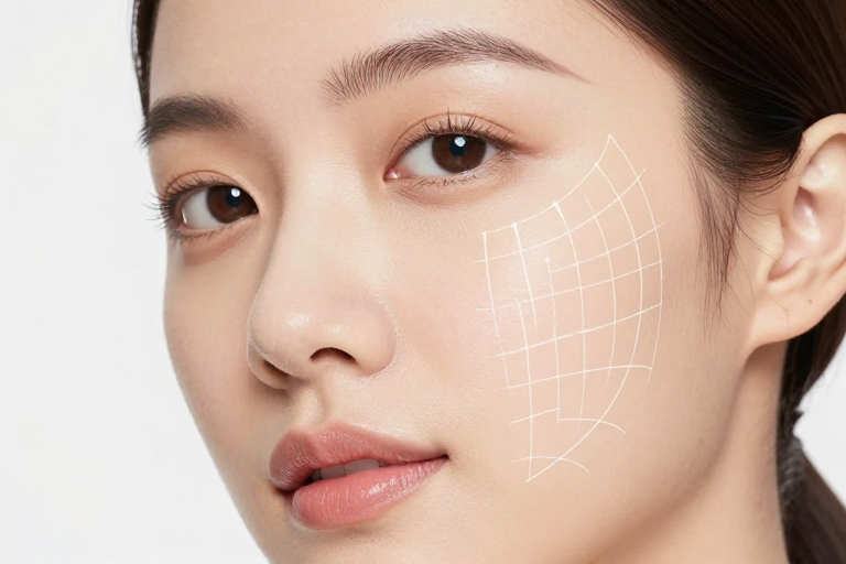 亚洲女性面部提拉示意图：专业医美抗衰效果展示