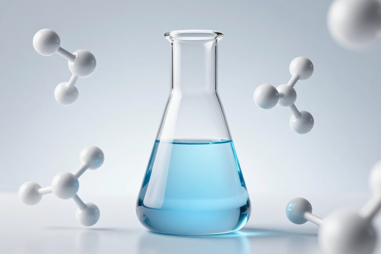 微观分子世界:透明烧瓶中的蓝色化学幻象