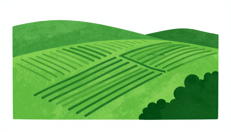 乔恩·克拉森风格绿色农场插画,立体山坡地垄设计
