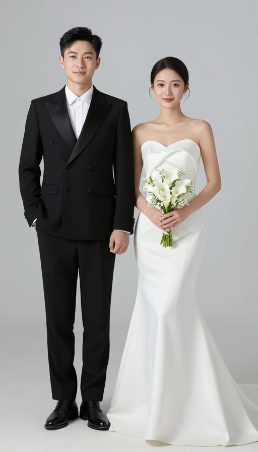 亚洲新人优雅婚礼合影