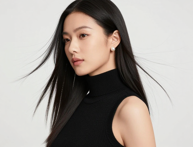 柔光人像:黑发亚洲女性时尚肖像