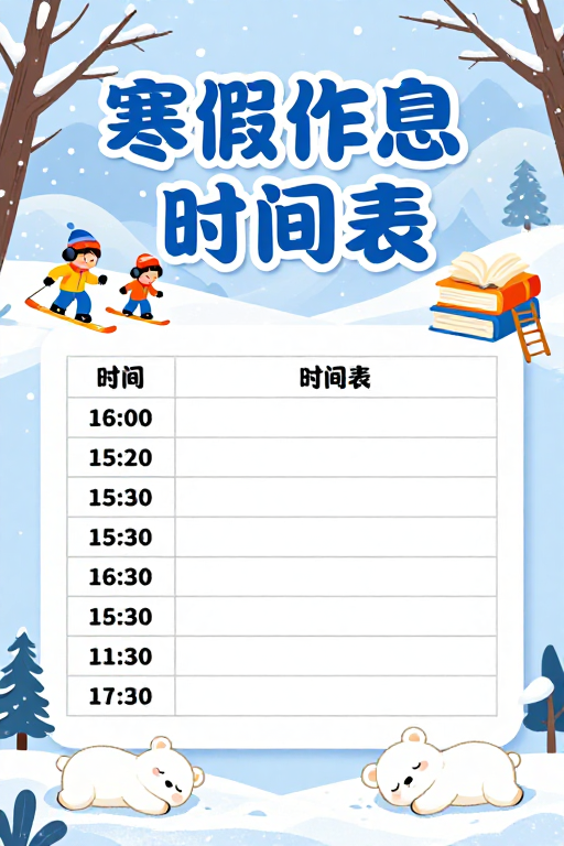 清新冬日寒假作息时间表海报