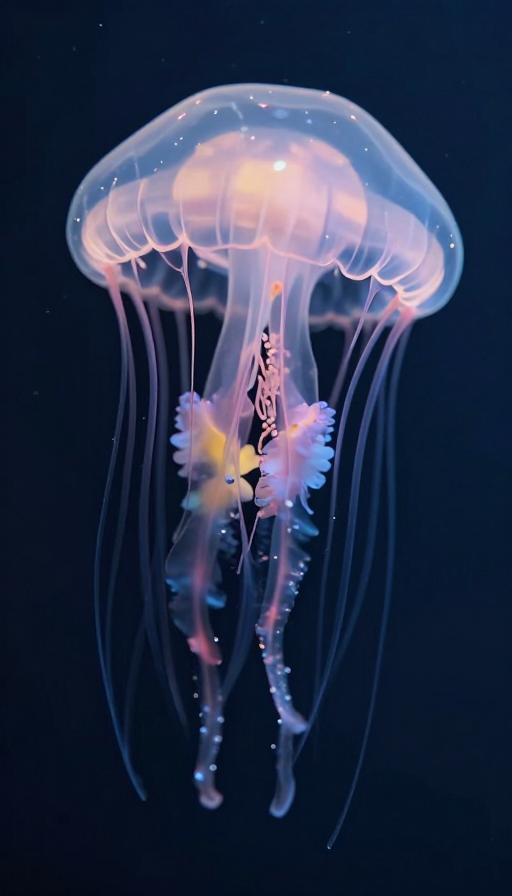 透明多彩海母：梦幻海洋生物插画