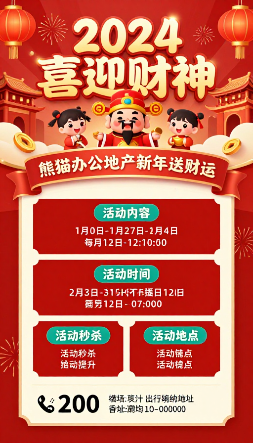 2024新春财神祝福：中国风喜庆海报