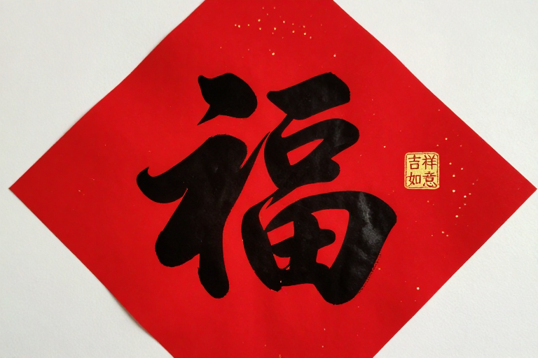红金黑三色福字剪纸春节广告高清摄影