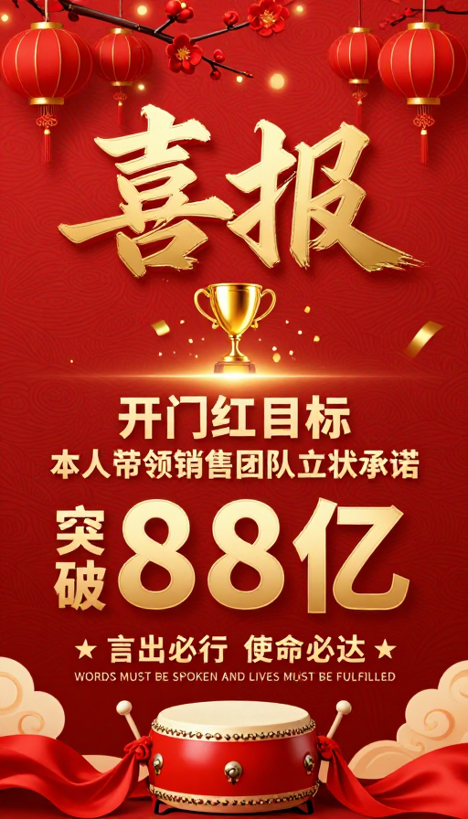 中国风喜庆庆典海报：红色宫灯与金色奖杯彰显权威承诺