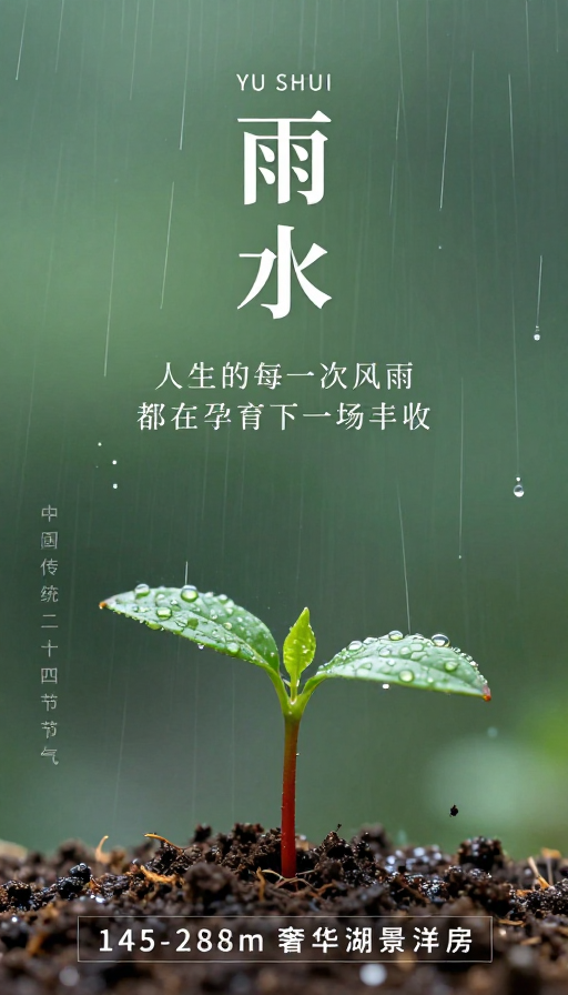 清新雅致东方美学:二十四节气雨水海报