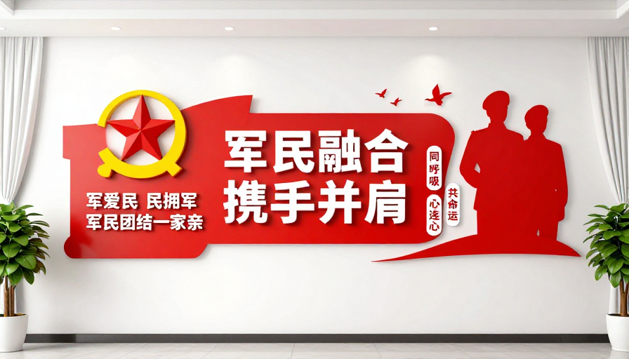 现代简约红色立体军民融合文化墙设计图