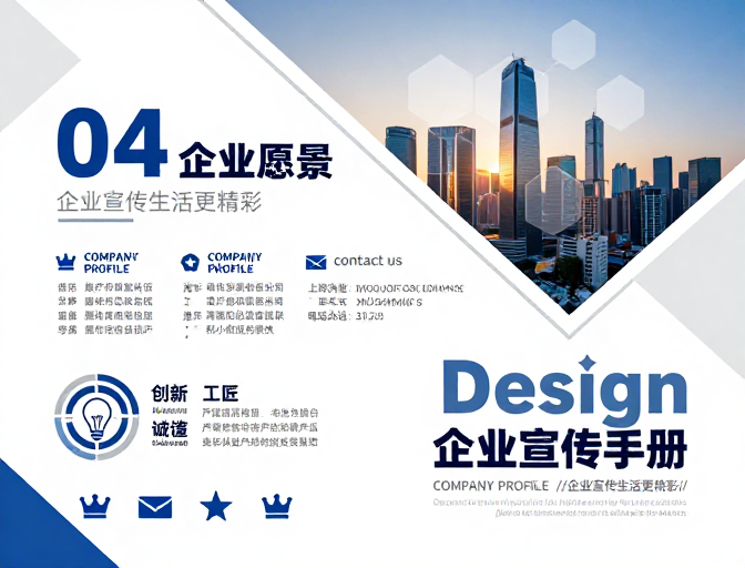 现代商务企业宣传手册封面设计蓝白灰几何风格