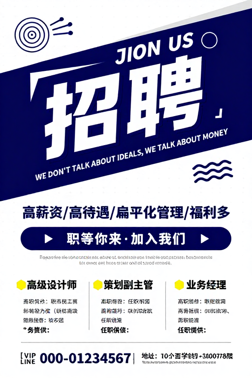 深蓝动感现代招聘海报：高薪职位等你来