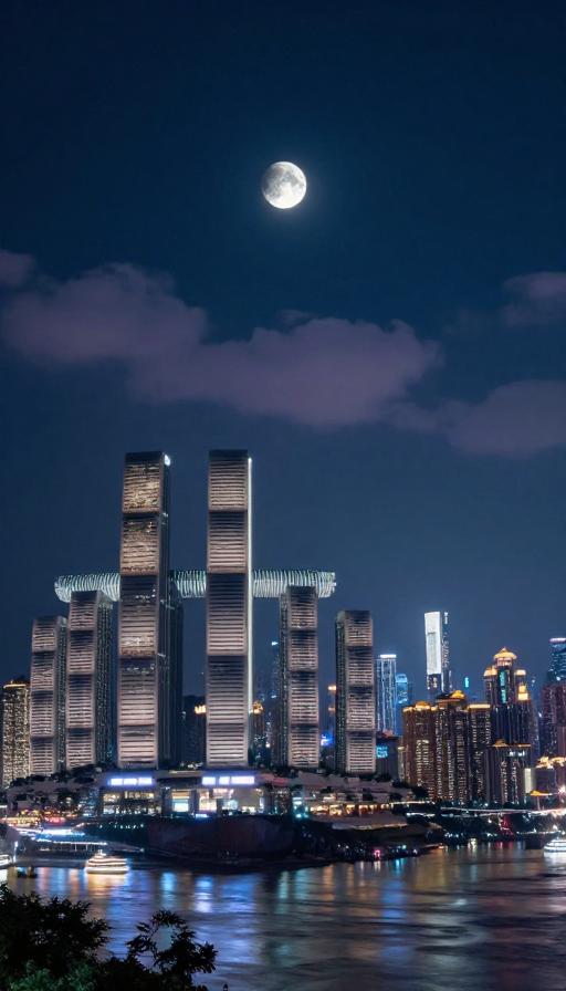 写实全景月夜璀璨城市夜景