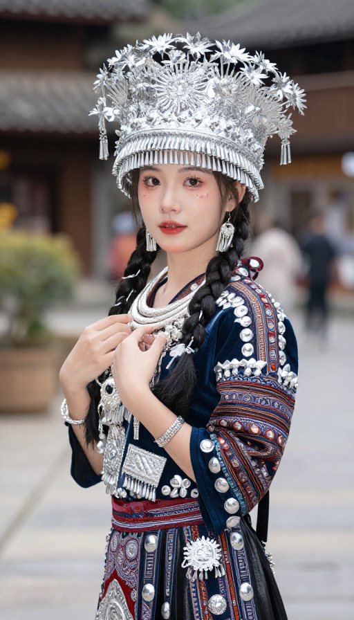 畲族美人身着民族盛装优雅写真