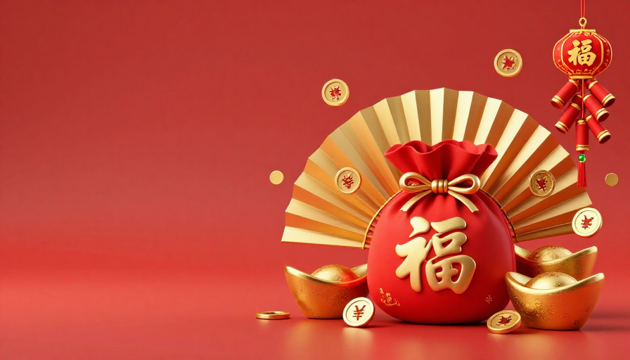 喜庆春节3D福袋金元宝海报背景