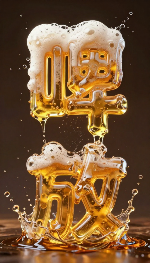 狂放创意：酒沫与啤酒液体构成的艺术字体