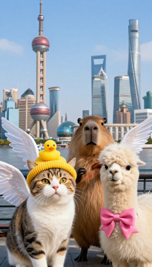 奇幻旅行伙伴：都市光影中的可爱萌宠