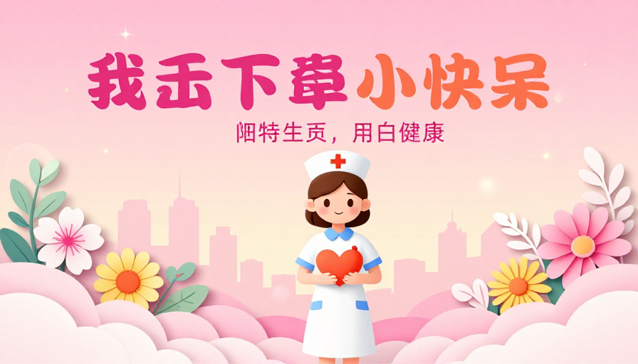 温馨护士插画：粉色梦幻背景守护爱心