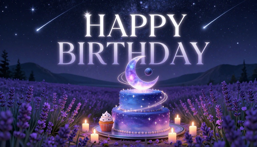 梦幻星空生日插画：星河璀璨点亮花丛