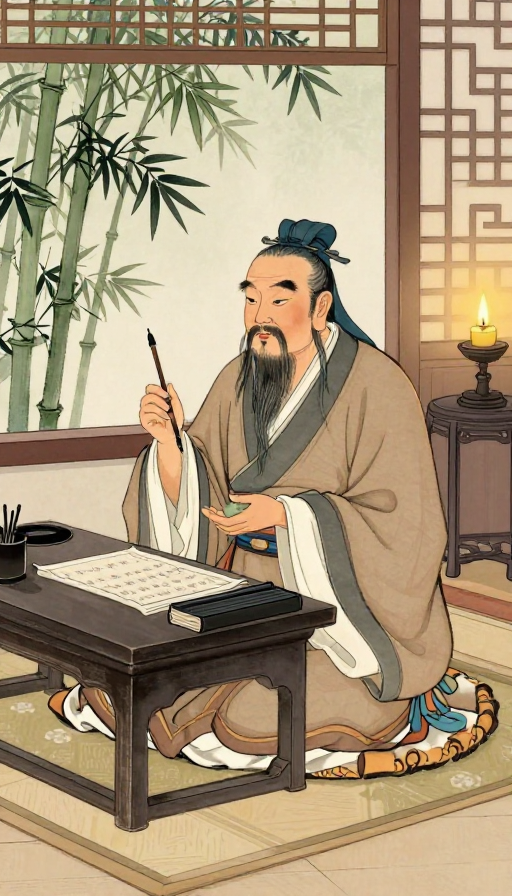 孔夫子书房讲学图:古风插画展现儒雅智慧